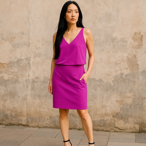 Lauren Ralph Lauren | Purple Layered Jersey V Back Dress Size Large - Picture 1 of 13